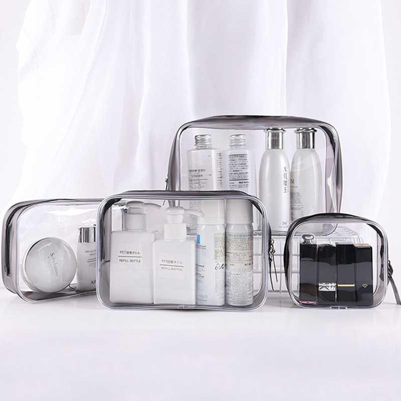 MACROUPTA Tas Kosmetik Travel Portable Bag - Kapasitas Luas, Desain Simpel - Bawa Semua Perlengkapan dengan Mudah, Transparan