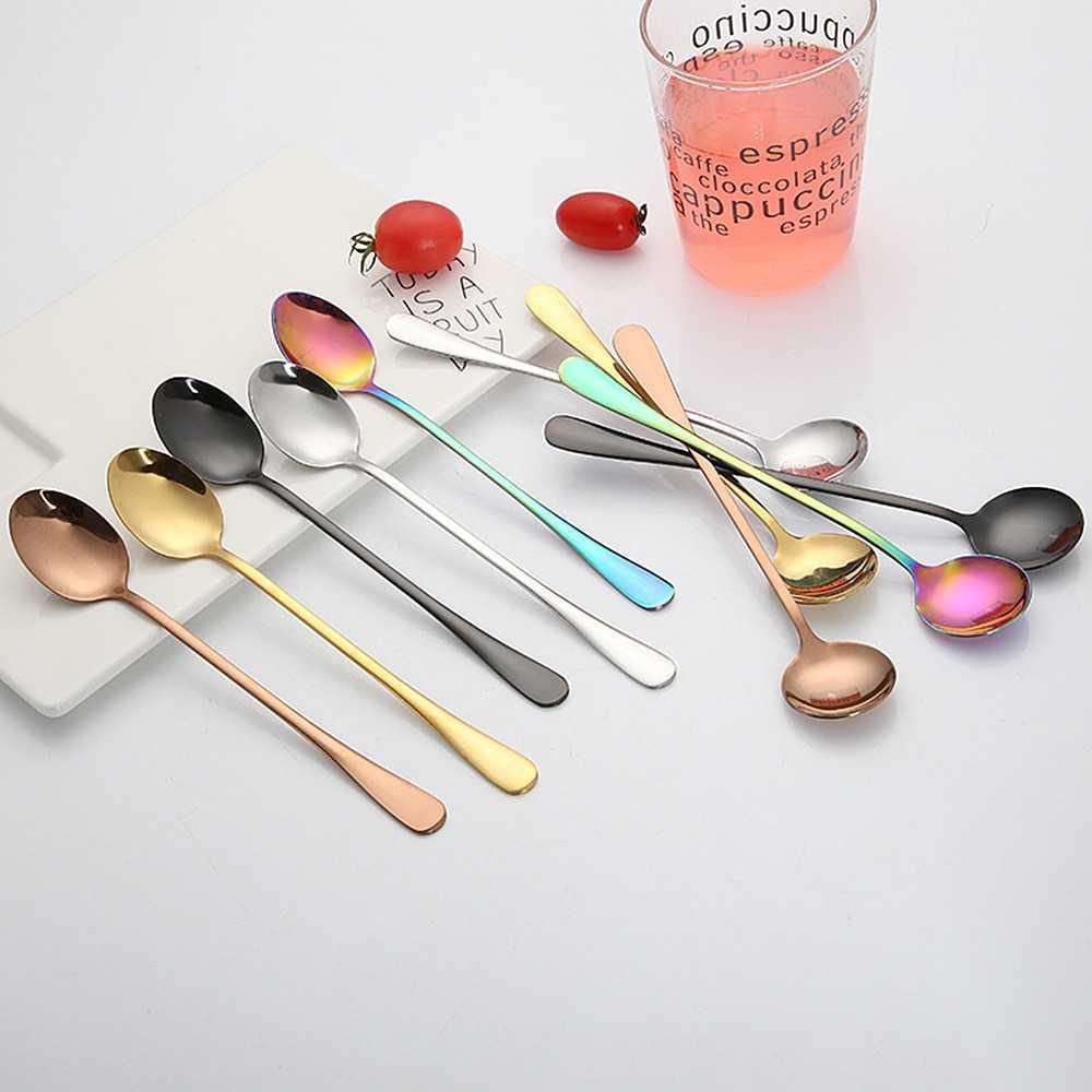Szpoon Sendok Teh Dessert Gagang Panjang - Memudahkan Pengadukan dan Nikmati Hidangan Penutup, Stainless Steel