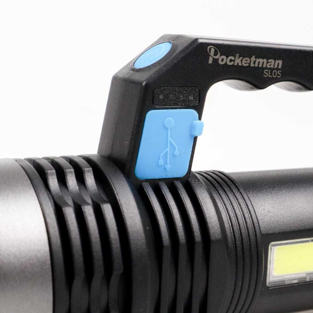 Pocketman Senter LED Flashlight Waterproof USB 3W Cree XPE + COB - SL05, Cahaya Terang & Hemat Energi, Desain Portable