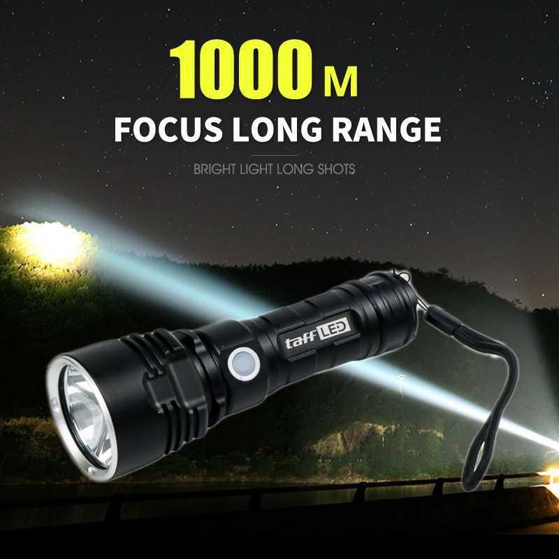 TaffLED Senter LED XML-L2 USB Rechargeable Cahaya Terang 1000 Lumens, Long Range 1000 M