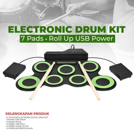 Image of Ammoon Electronic Digital Drum Kit 7 Pads Roll Up - Belajar Drum Lebih Mudah, Fleksibel IH