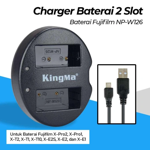Image of KingMa Charger Baterai 2 Slot Fujifilm X-Pro2 X-Pro1 X-T2 - Pengisi Daya Ganda, Tetap Siap Sedia IH