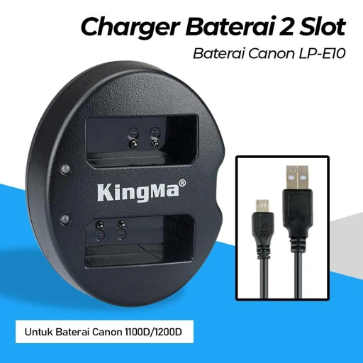 Image of KingMa Charger Baterai 2 Slot Canon 1100D 1200D - LP-E10, Dual Slot Pengisian Cepat - Tetap Aktif! IH