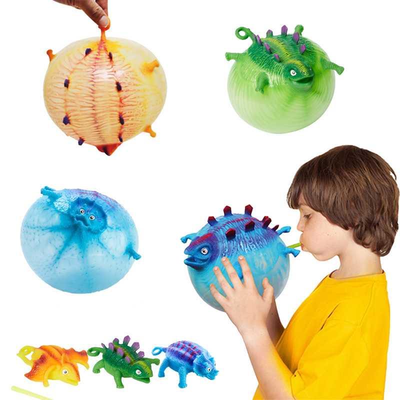 MOONBIFFY Mainan Tiup Balon Dinosaurus - Mainan Unik untuk Anak, Tiup dan Bisa Membesar, Aman untuk Anak, TPR