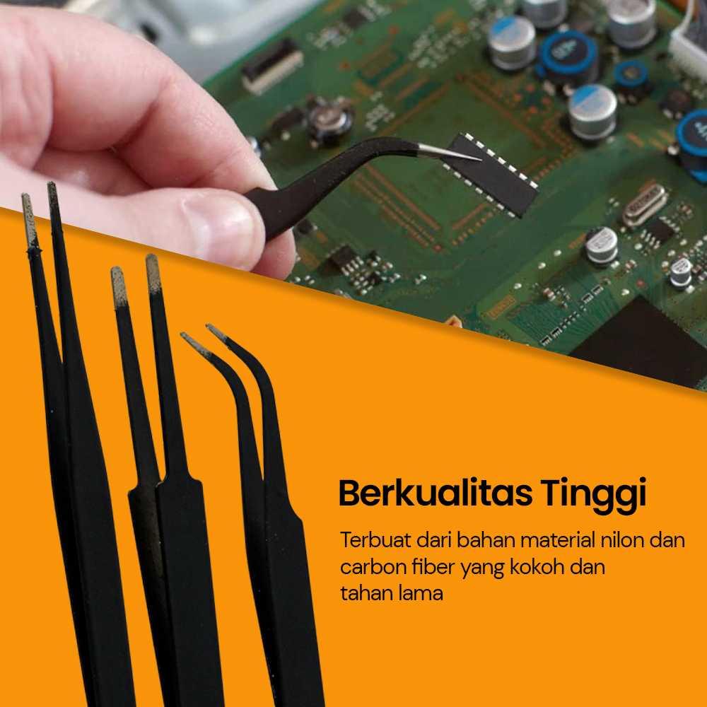ESD Pinset Serbaguna Anti Static 3 PCS - Pemindahan Komponen Aman, Presisi, dan Nyaman, Hitam
