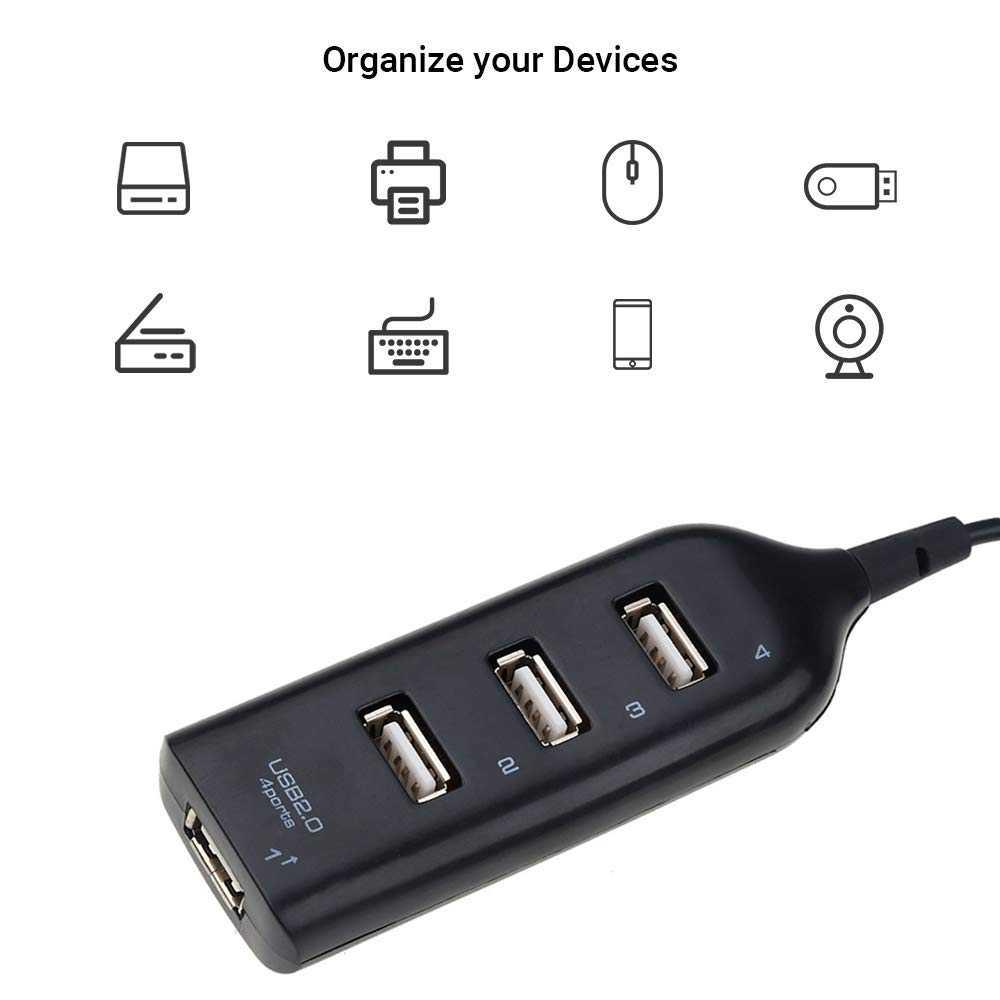 Portable USB Hub 2.0 4 Port 480Mbps - HB304, Hub USB Ergonomis untuk Koneksi Lebih Mudah - Hemat Tempat
