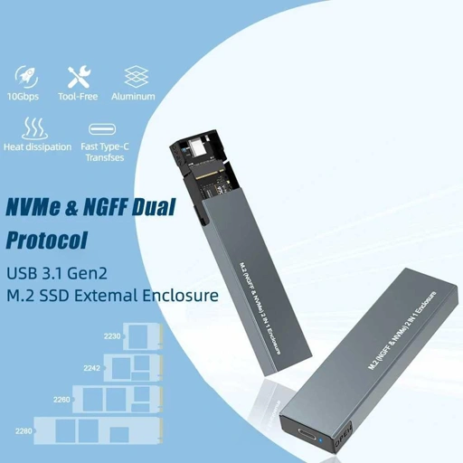 Image of IRhasta Adapter Enclosure NVMe M.2 SSD to USB 3.1 Type C - Instal SSD Tanpa Repot, Kecepatan Tinggi - Portabel