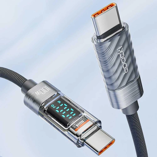 Image of Toocki Kabel Data Type C to Type C Fast Charging LED Display 100W - Pengisian Cepat, Transfer Data Cepat, Tahan Lama IH