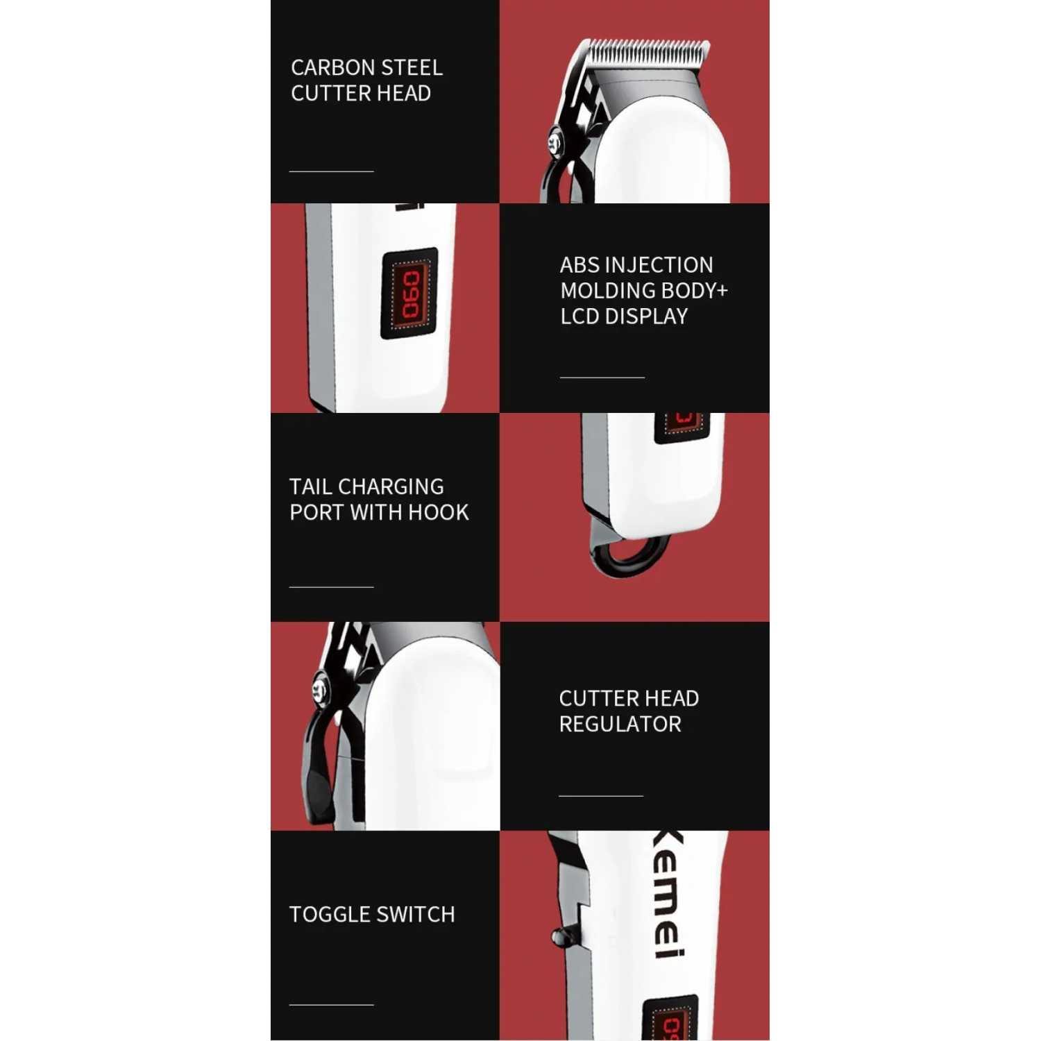 Kemei Cukur Rambut Professional Barber Hair Clipper Trimmer - KM-809A, Teknologi Digital Display - Potongan Rambut Presisi, Tahan Lama