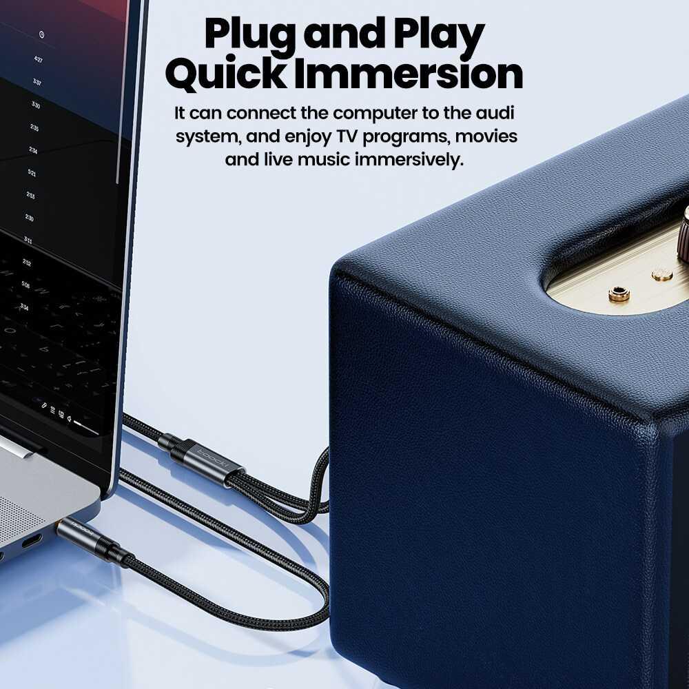 Toocki Kabel Audio Jack 3.5mm to Dual RCA Splitter Stereo Surround - Koneksi Audio Stereo, Suara Hi-Fi Immersif - Desain Kabel Tahan Lama