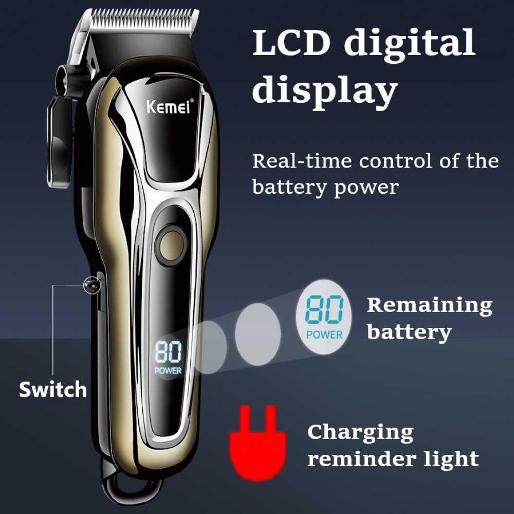 Kemei Alat Cukur Rambut Elektrik Hair Clipper Trimmer - Pisau Tajam, Tanpa Kabel, Layar LCD