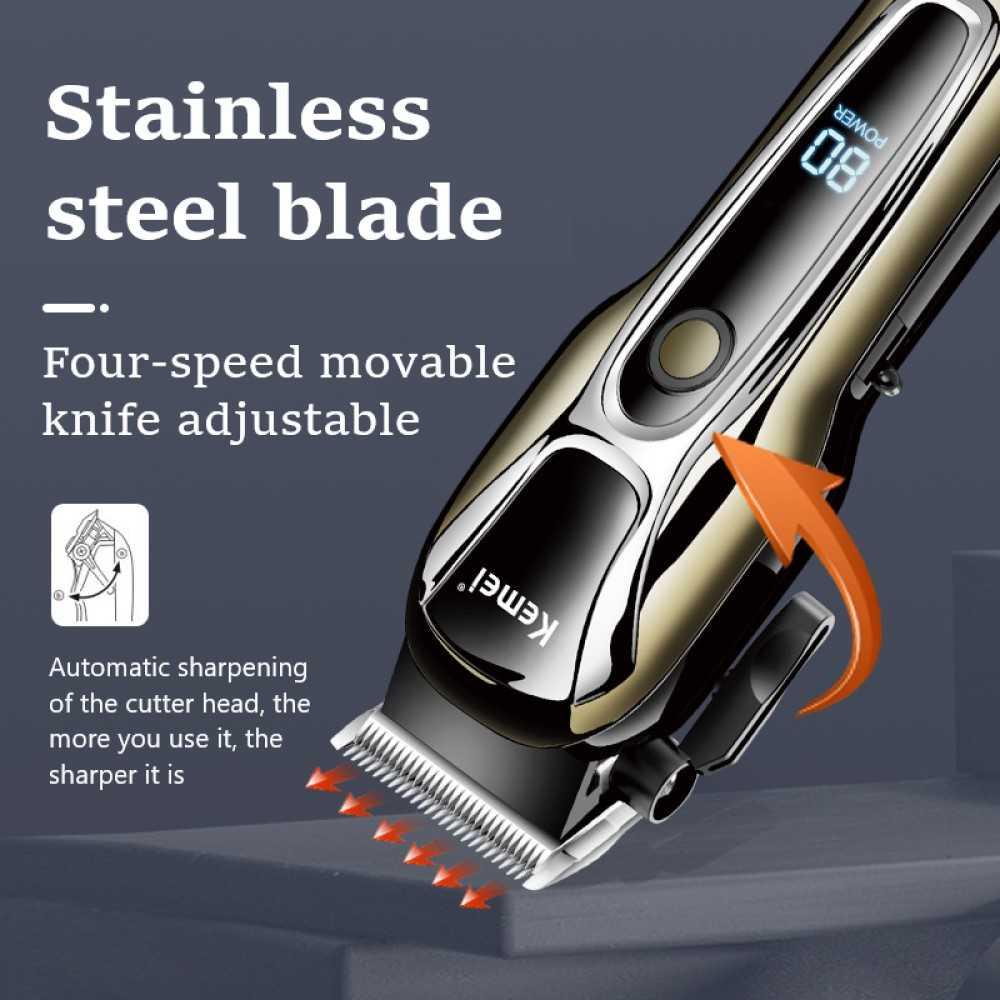 Kemei Alat Cukur Rambut Elektrik Hair Clipper Trimmer - Pisau Tajam, Tanpa Kabel, Layar LCD