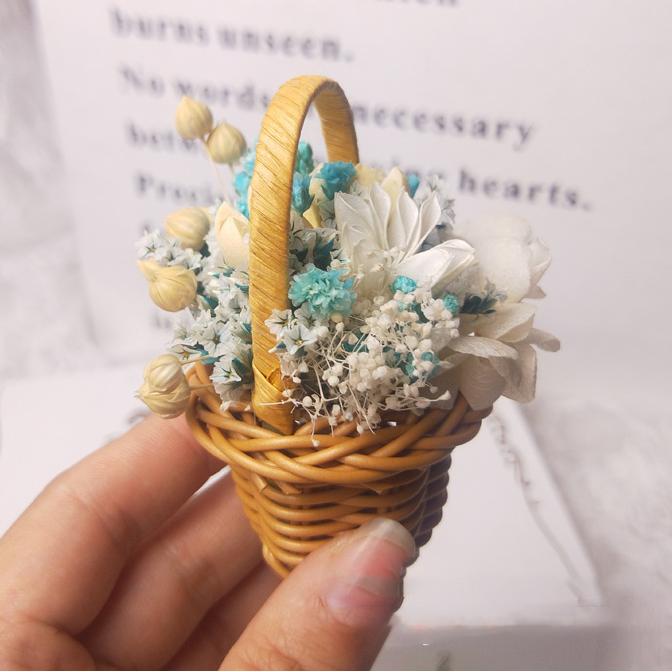 YINI Dekorasi Bunga Mini Keranjang Preserved Flower Basket - Cantik dan Unik, Tahan Lama - Estetik