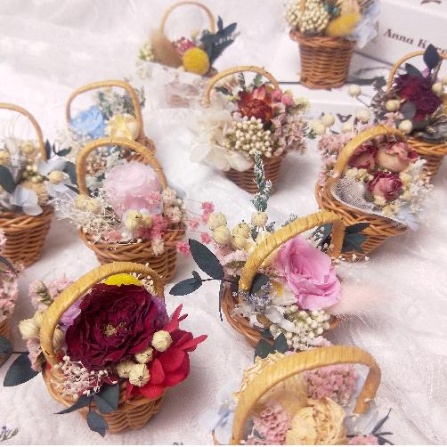 YINI Dekorasi Bunga Mini Keranjang Preserved Flower Basket - Cantik dan Unik, Tahan Lama - Estetik