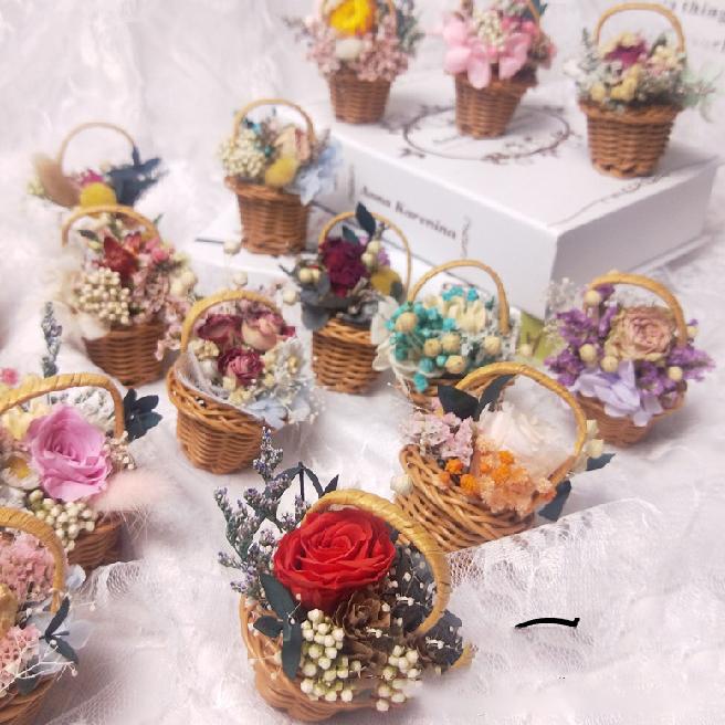 YINI Dekorasi Bunga Mini Keranjang Preserved Flower Basket - Cantik dan Unik, Tahan Lama - Estetik
