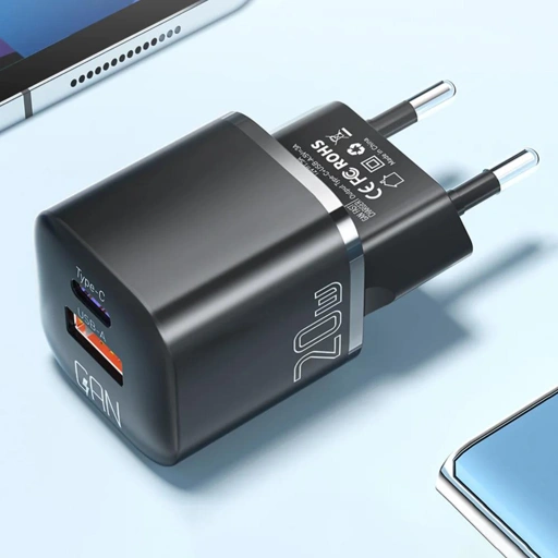 ESSAGER Kepala Charger Dual Port GaN 20W Pengisian Cepat, Hemat Waktu, Desain Kompak