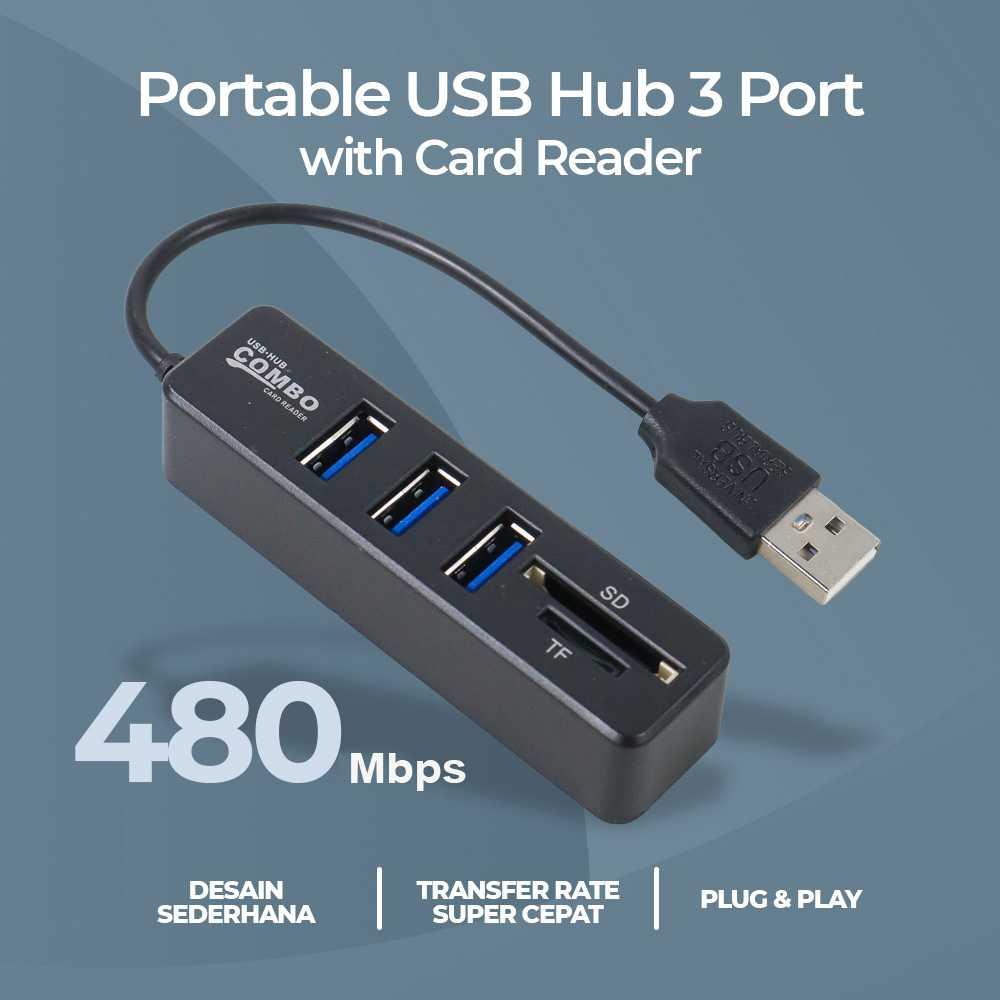 Kebidu Portable USB Hub 3 Port with Card Reader - Transfer Data Cepat dan Praktis, Desain Sederhana