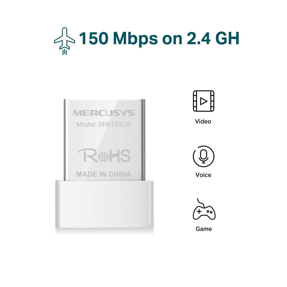 Mercusys Wireless Nano USB WiFi Receiver Adapter N150 150Mbps - Koneksi Cepat dan Stabil, Solusi Sinyal Internet, Plug and Play