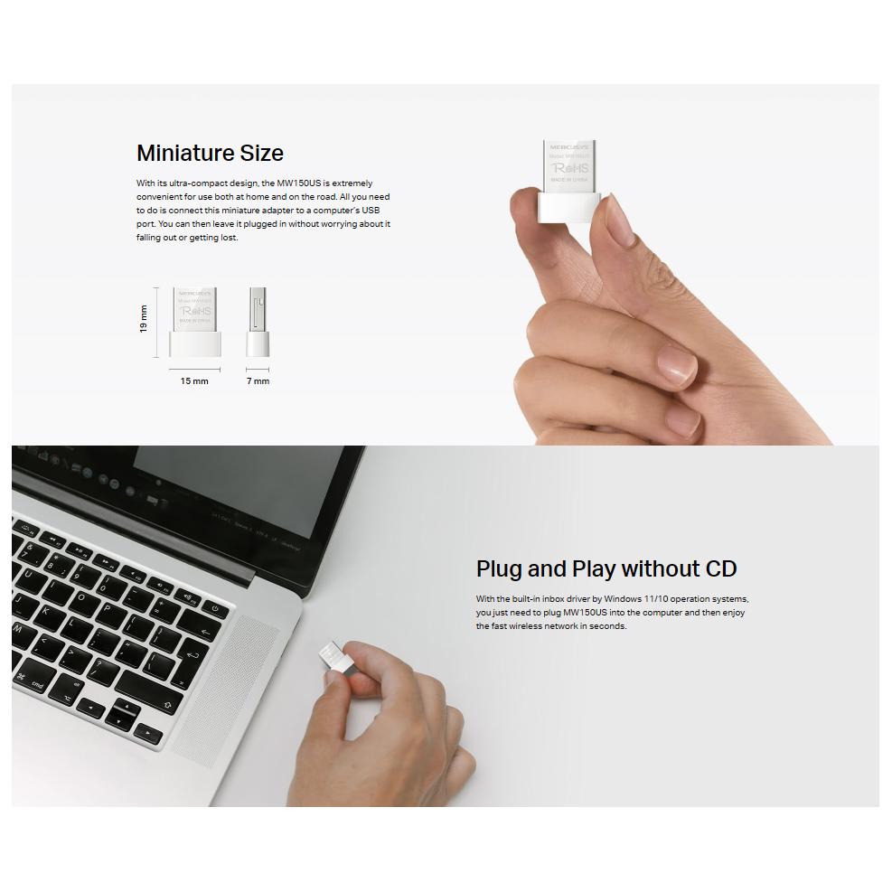 Mercusys Wireless Nano USB WiFi Receiver Adapter N150 150Mbps - Koneksi Cepat dan Stabil, Solusi Sinyal Internet, Plug and Play