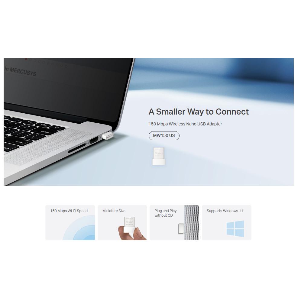 Mercusys Wireless Nano USB WiFi Receiver Adapter N150 150Mbps - Koneksi Cepat dan Stabil, Solusi Sinyal Internet, Plug and Play