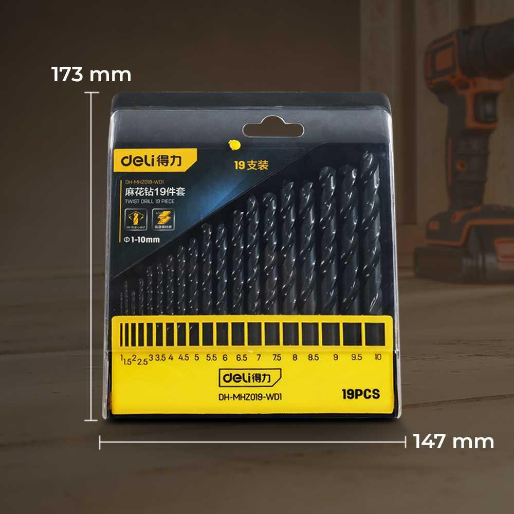 Deli Mata Bor Power Drill Bits HSS Steel 1-10mm 19 PCS - Presisi Bor Baja HSS 19 Ukuran, Serbaguna untuk Berbagai Material