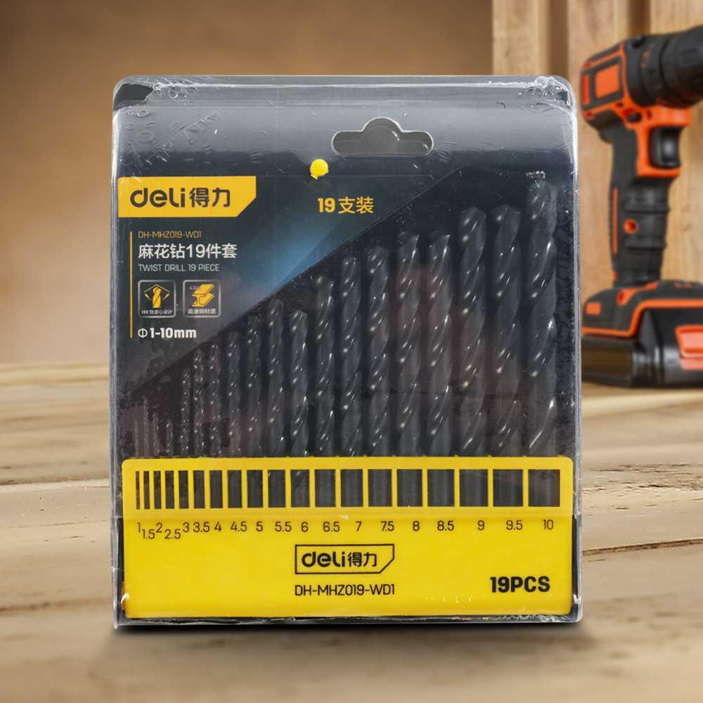 Deli Mata Bor Power Drill Bits HSS Steel 1-10mm 19 PCS - Presisi Bor Baja HSS 19 Ukuran, Serbaguna untuk Berbagai Material