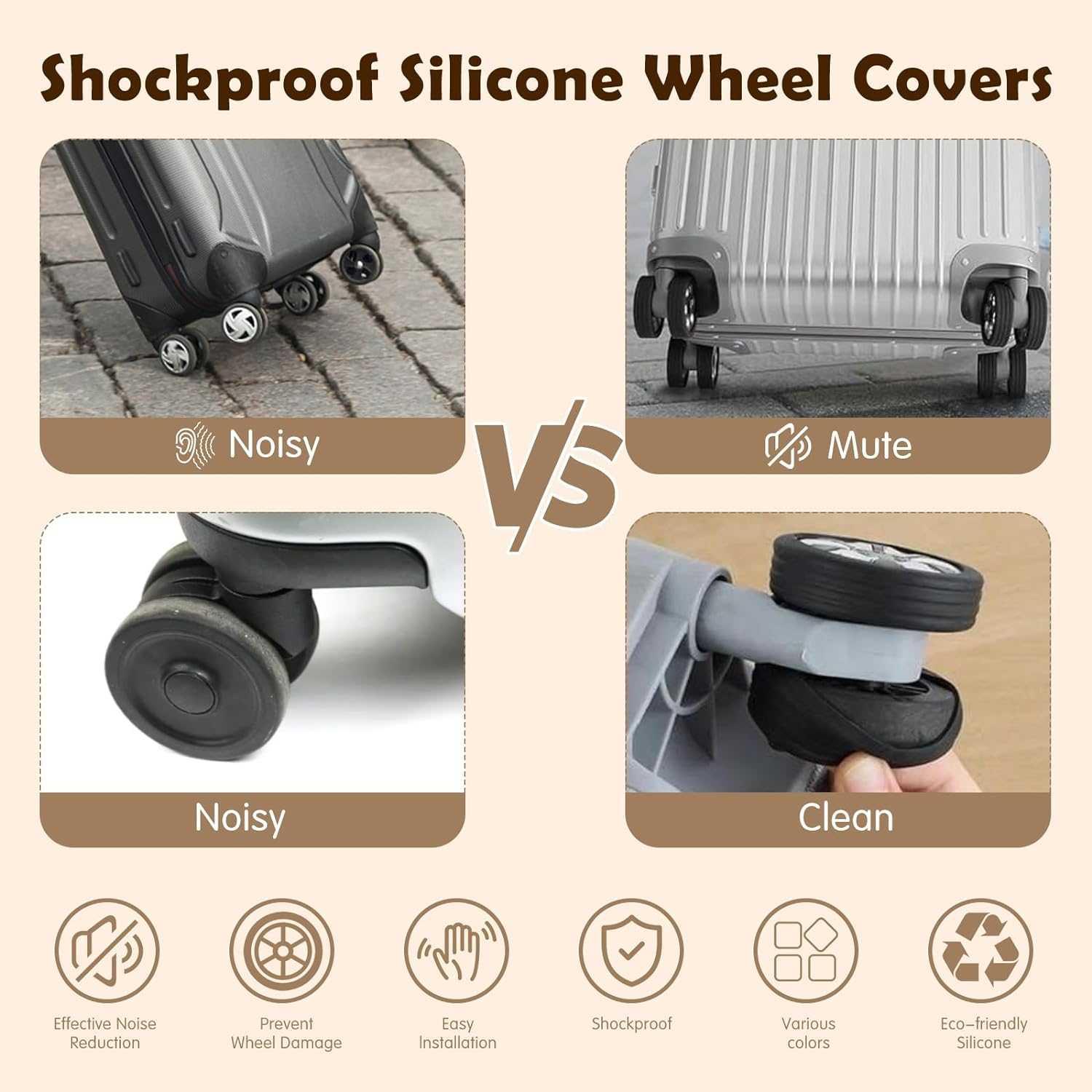 Kvers Pelindung Roda Koper Silikon Luggage Wheel Covers - Perlindungan Optimal, Roda Lebih Awet, Kebisingan Tereduksi - Pilihan Warna Beragam