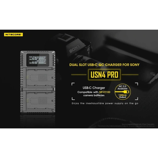 Image of NITECORE Charger Baterai 2 Slot Portable for Sony Battery NP-FZ100 - USN4 Pro IH