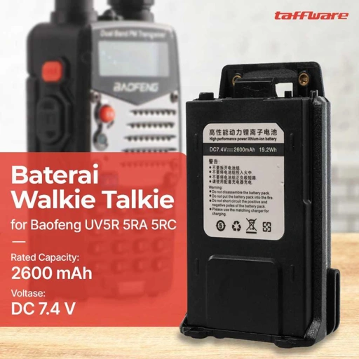 Image of Taffware Baterai Walkie Talkie 2600mAh Type C for Baofeng UV5R 5RA 5RC - Kapasitas Besar, Pengisian Cepat via USB Type C IH