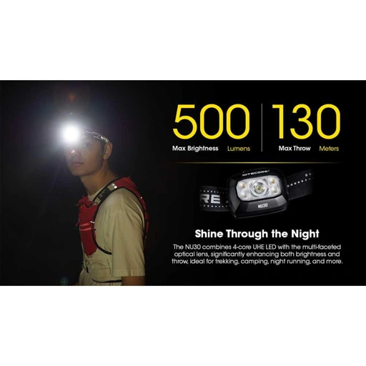 Image of NITECORE Headlamp LED Senter Kepala Triple Output IP66 1500mAh - NU30 Ringan dan Nyaman, Terang 500 Lumens - Cocok untuk Trekking dan Camping IH
