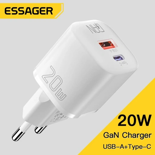 Image of ESSAGER Kepala Charger Dual Port GaN Fast Charging PD 20W - Pengisi Daya Cepat dengan Teknologi GaN IH