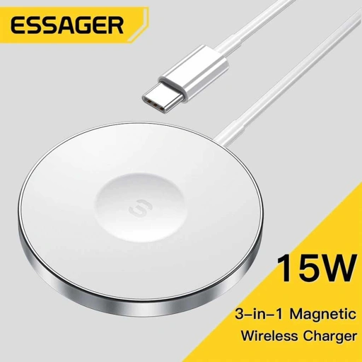 Image of ESSAGER Wireless Charger 3in1 Magnetic Base Super Slim 15W ES-WC05 Charger Cerdas dan Efisien Pengisian Daya Otomatis, Kompatibilitas Luas, Desain  IH