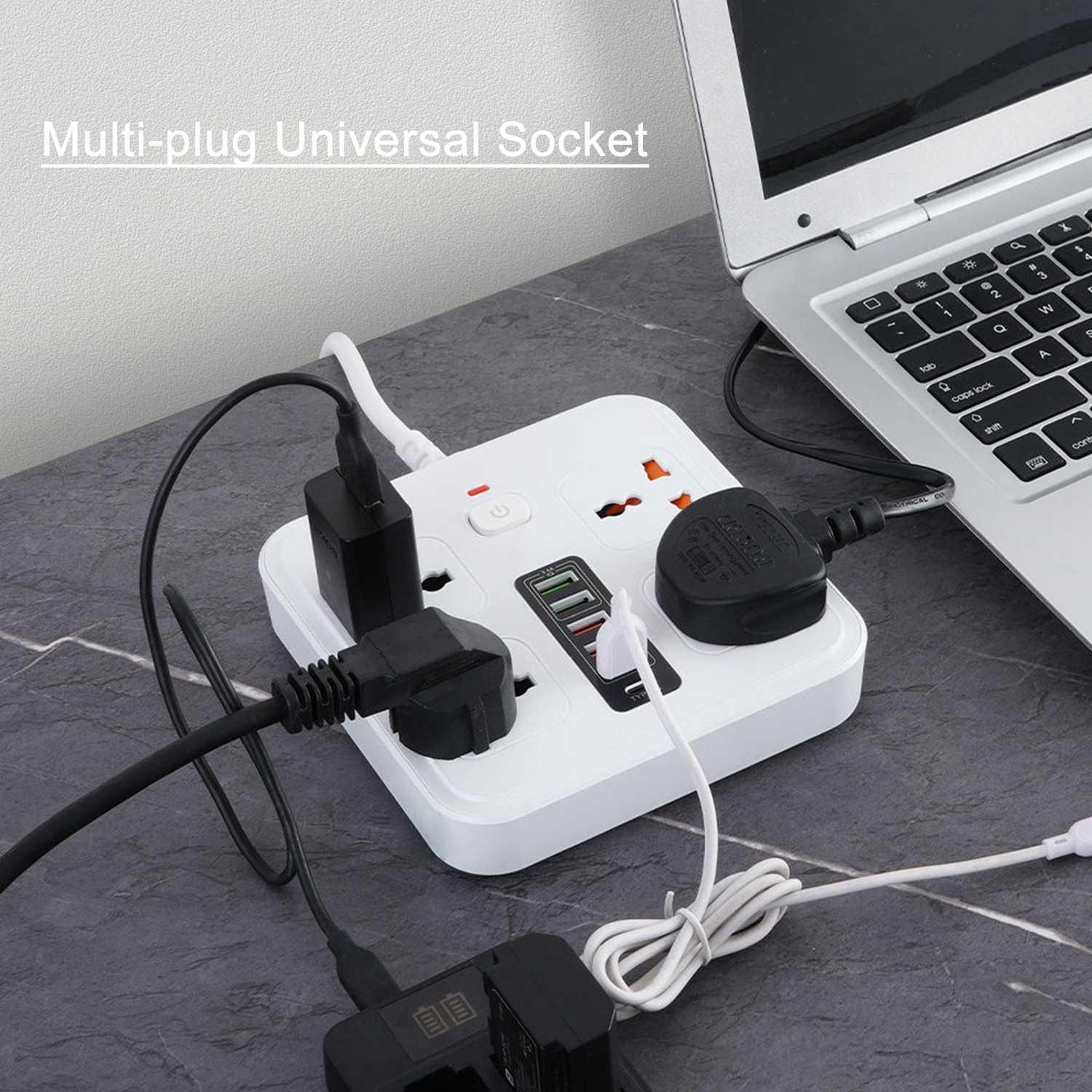 AMJ Stop Kontak Kabel USB Type C - Menyalakan Perangkat Elektronik dengan Mudah, Kabel 2M 4 Lubang