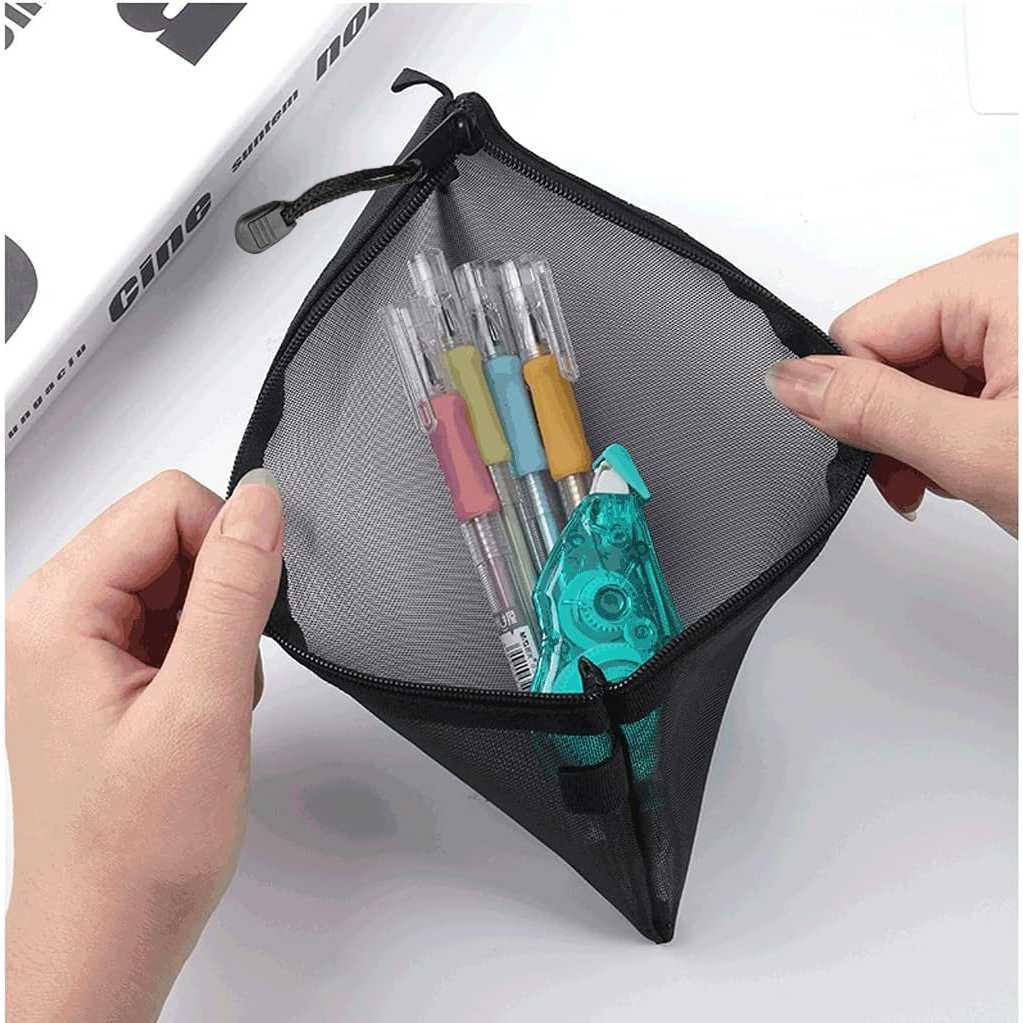 ZANZAN Tempat Pensil Jaring Mesh - Menyimpan ATK Rapi, Bawa Mudah, Desain Transparan