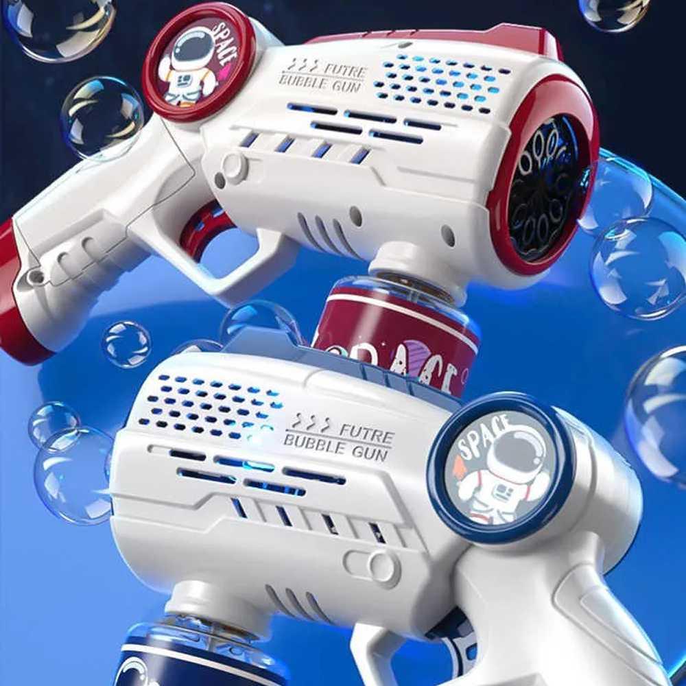 HENG LIN Mainan Pistol Gelembung Balon 8 Lubang - Lebih Banyak Gelembung, Desain Astronaut LED