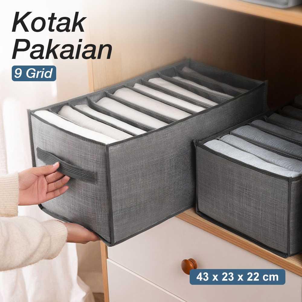 NUHAO Kotak Sekat Pakaian Storage Drawer Divider Box 9 Grid - Rapi dan Efisien, Hemat Waktu, Muat Beragam Jenis Pakaian - Modern dan Praktis