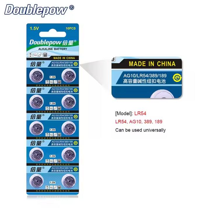 Doublepow Baterai Kancing Alkaline AG10 LR1130 LR54 - Suplai Daya Stabil, Performa Tinggi