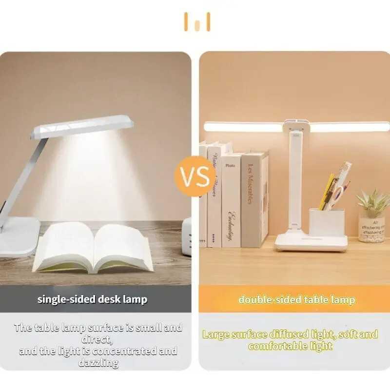 VIGAOT Lampu Meja Belajar Double Head 3 Color Rechargeable 1200mAh VG-31, Lampu Meja Belajar Eye Protection Kenyamanan Mata, Kecerahan Disesuaikan, Su