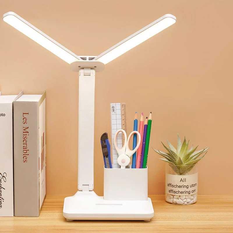 VIGAOT Lampu Meja Belajar Double Head 3 Color Rechargeable 1200mAh VG-31, Lampu Meja Belajar Eye Protection Kenyamanan Mata, Kecerahan Disesuaikan, Su