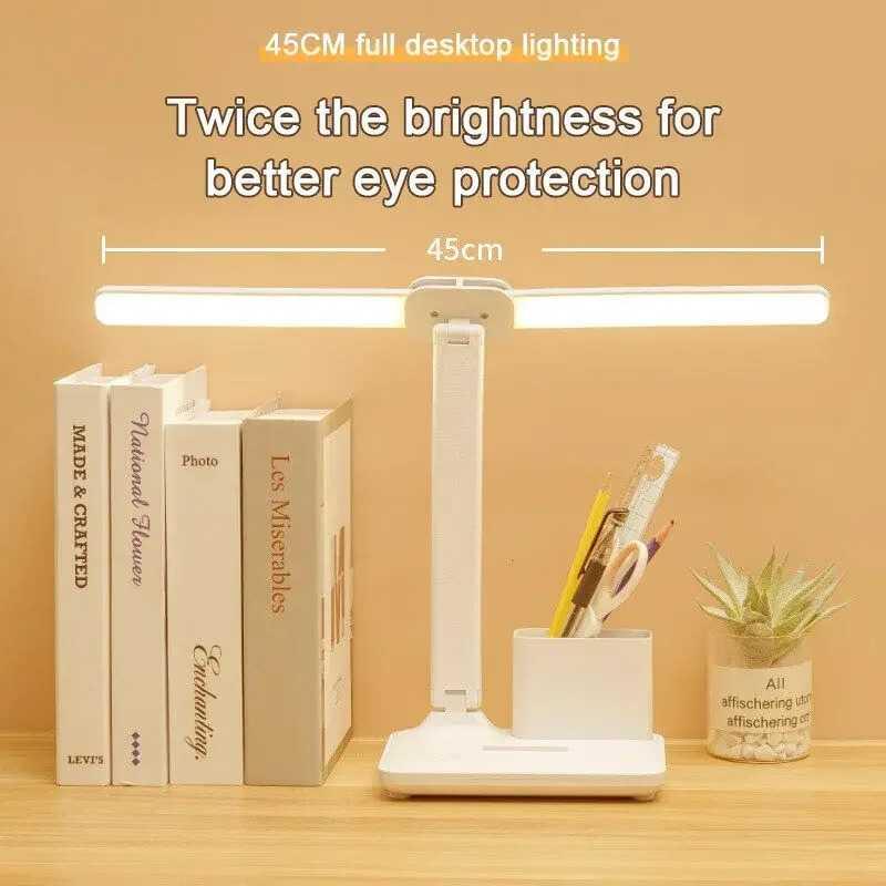 VIGAOT Lampu Meja Belajar Double Head 3 Color Rechargeable 1200mAh VG-31, Lampu Meja Belajar Eye Protection Kenyamanan Mata, Kecerahan Disesuaikan, Su