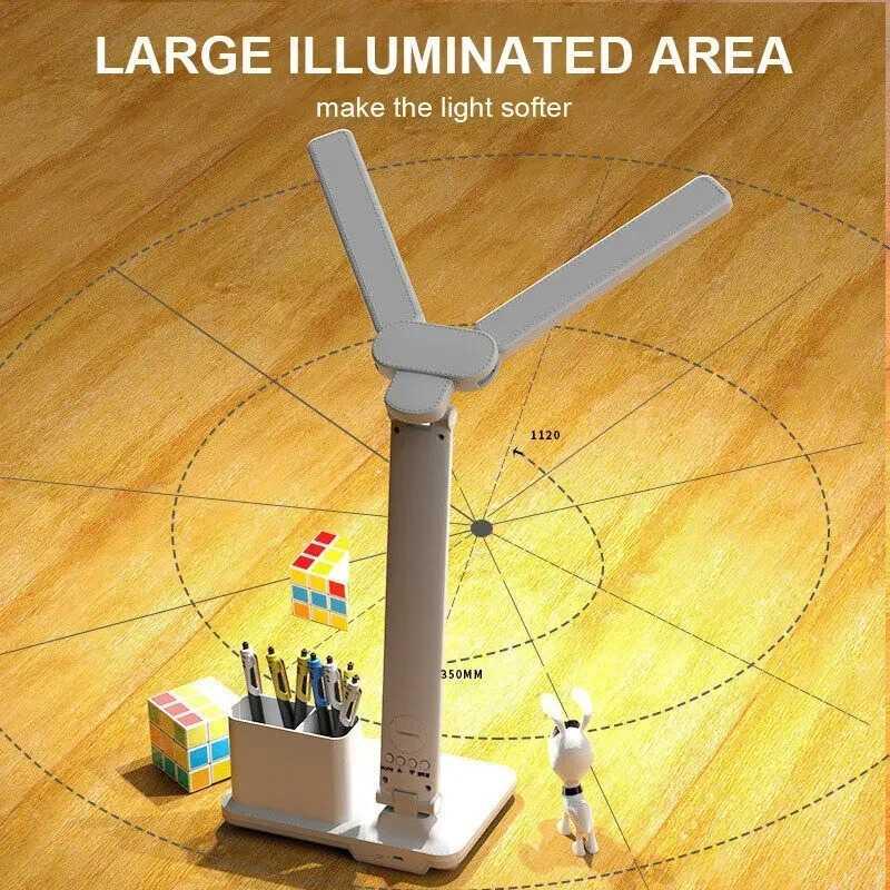 VIGAOT Lampu Meja Belajar Double Head 3 Color Rechargeable 1200mAh VG-31, Lampu Meja Belajar Eye Protection Kenyamanan Mata, Kecerahan Disesuaikan, Su