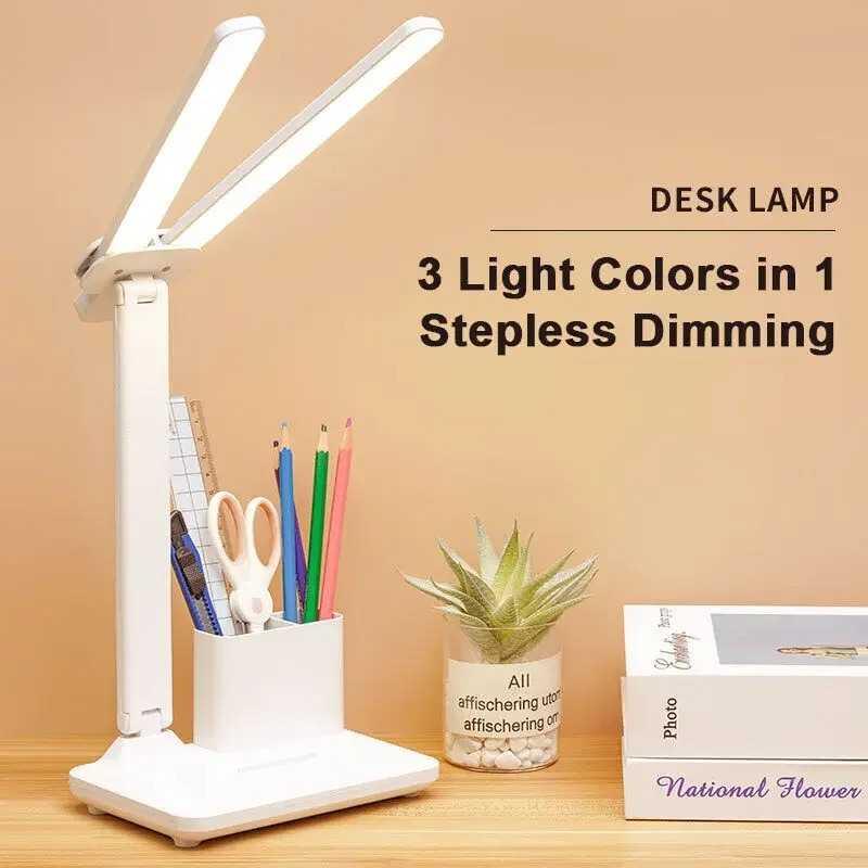 VIGAOT Lampu Meja Belajar Double Head 3 Color Rechargeable 1200mAh VG-31, Lampu Meja Belajar Eye Protection Kenyamanan Mata, Kecerahan Disesuaikan, Su