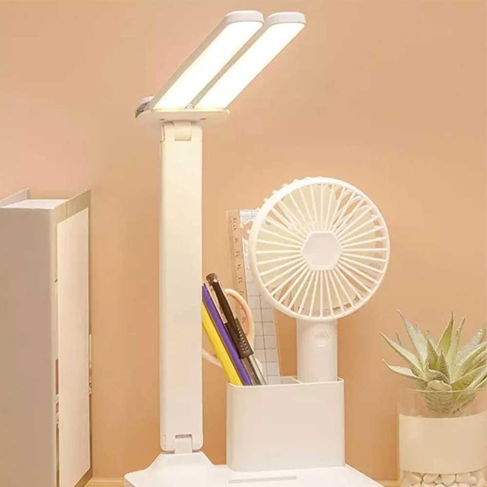 VIGAOT Lampu Meja Belajar Double Head 3 Color Rechargeable 1200mAh VG-31, Lampu Meja Belajar Eye Protection Kenyamanan Mata, Kecerahan Disesuaikan, Su