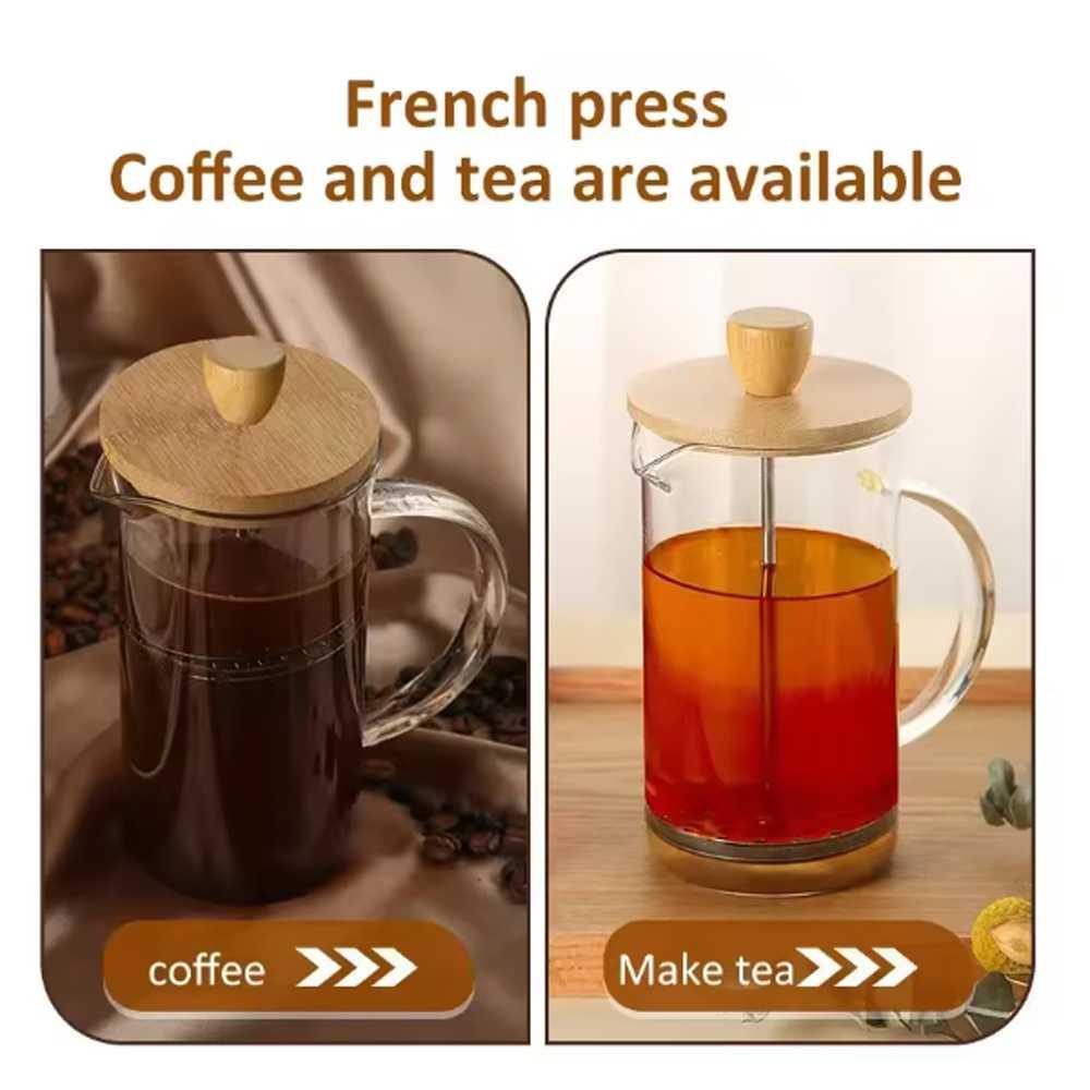ENOCH French Press Coffee Maker Pot Plunger Borosilicate Wooden Lid - Maksimalkan Rasamu!