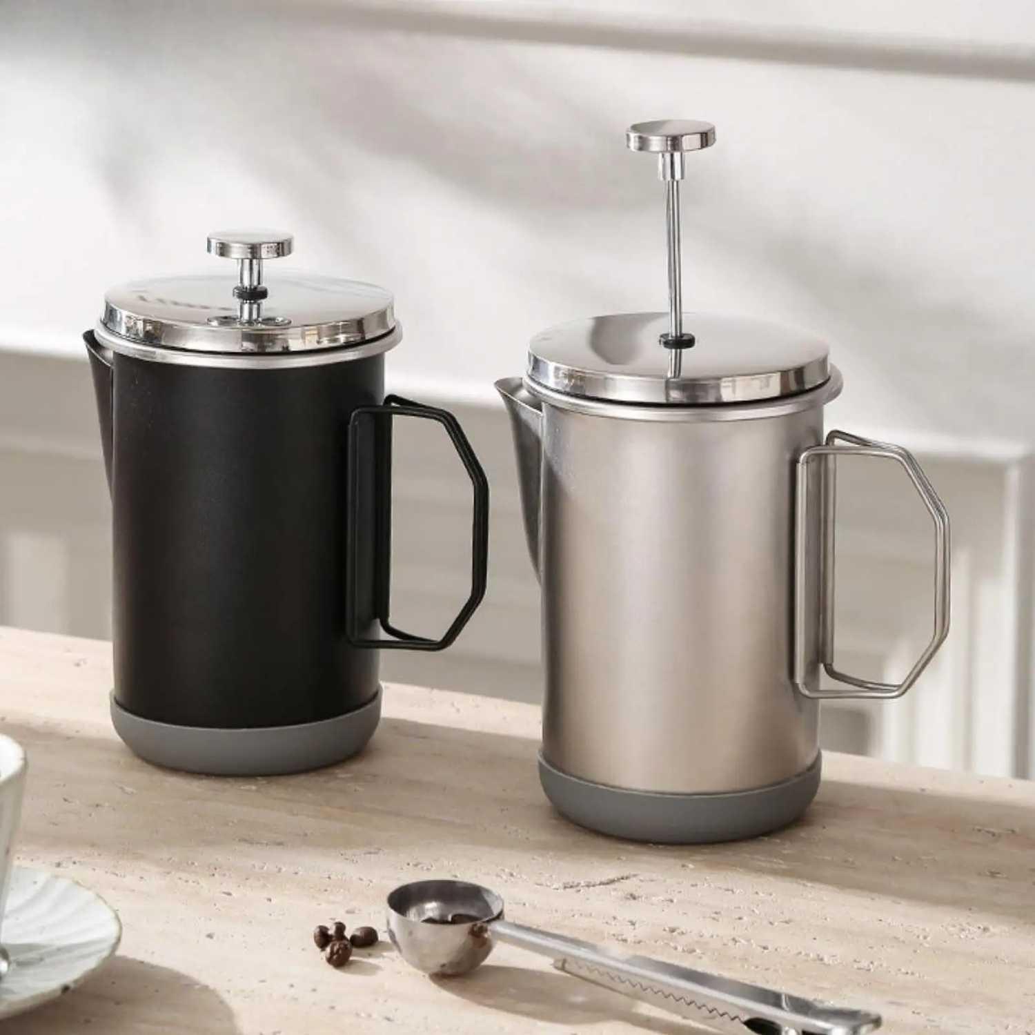 Qianly French Press Coffee Maker Pot Plunger Stainless Steel 304 1L KG10 Maksimalkan Pengalaman Kopi Anda Lebih Kaya, Kental, dan Penuh, Desain Elegan