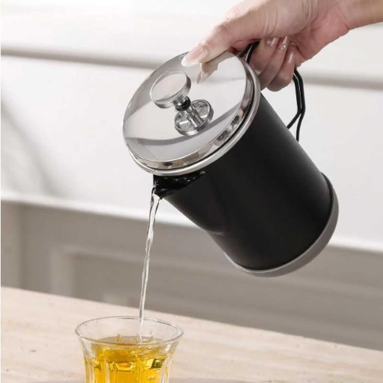 Qianly French Press Coffee Maker Pot Plunger Stainless Steel 304 1L KG10 Maksimalkan Pengalaman Kopi Anda Lebih Kaya, Kental, dan Penuh, Desain Elegan