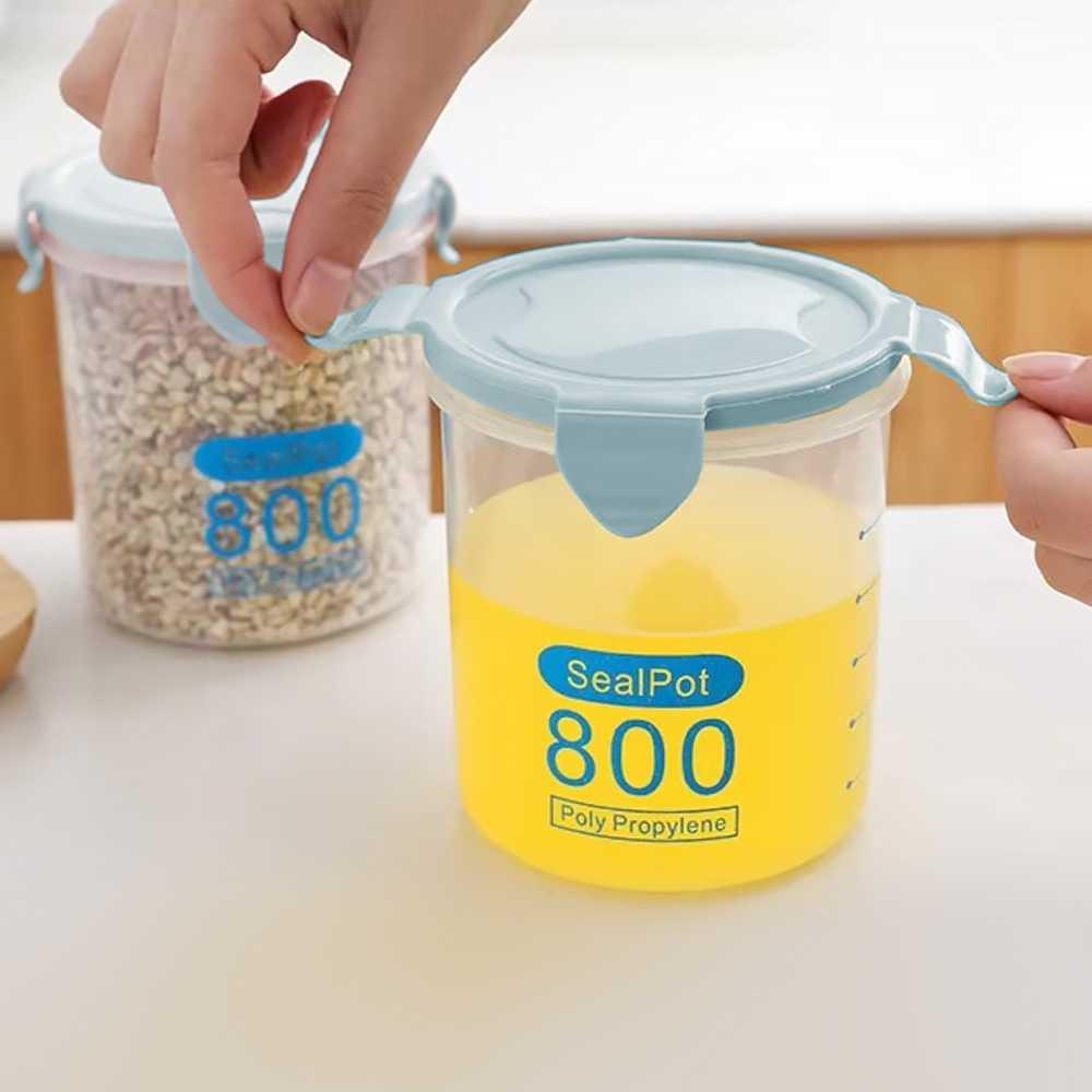 LISM Toples Plastik Penyimpanan Makanan Kedap Udara Menjaga Kesegaran Makanan, Kapasitas 800 ml, Tutup Kedap Udara, Skala Takaran Pas, Bahan PP Tebal