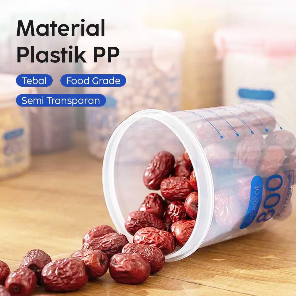 LISM Toples Plastik Penyimpanan Makanan Kedap Udara Menjaga Kesegaran Makanan, Kapasitas 800 ml, Tutup Kedap Udara, Skala Takaran Pas, Bahan PP Tebal