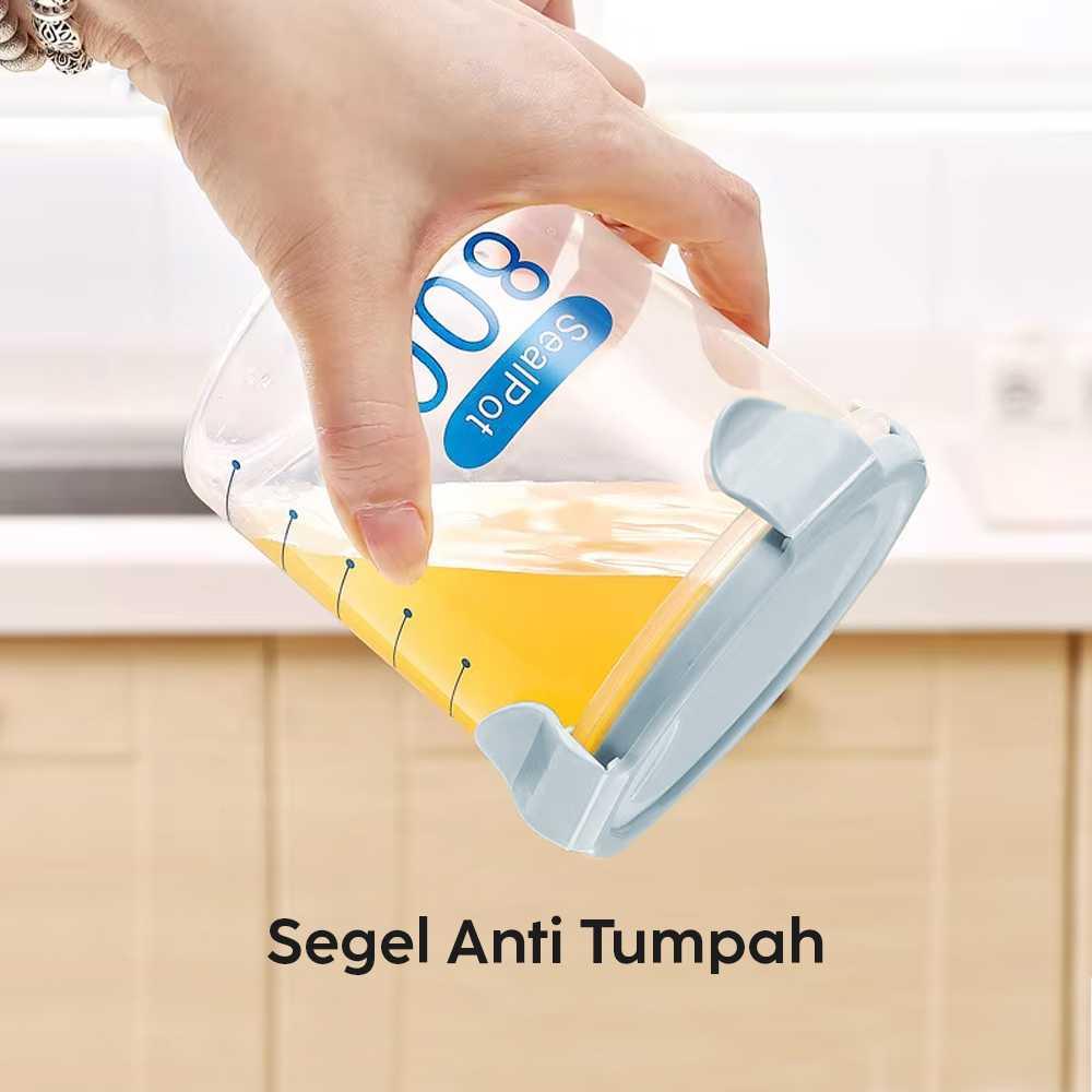 LISM Toples Plastik Penyimpanan Makanan Kedap Udara Menjaga Kesegaran Makanan, Kapasitas 800 ml, Tutup Kedap Udara, Skala Takaran Pas, Bahan PP Tebal