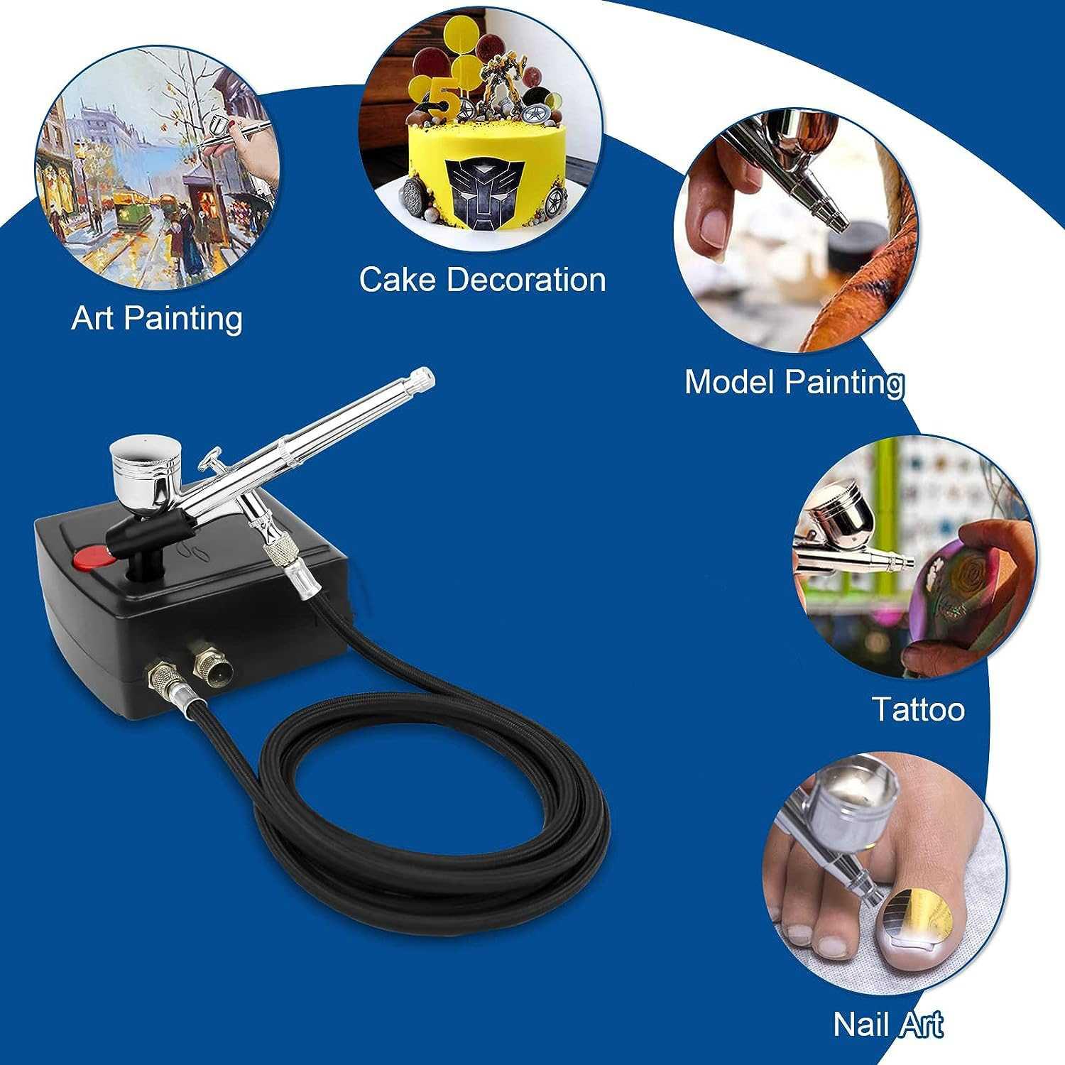 KMOON Air Compressor Tatto Nail Art - Kompresor Mini 35 PSI, Multifungsi dan Mudah Digunakan, Cocok untuk Seni Kuku dan Lukisan